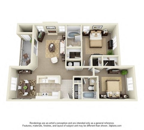 Floor plan for 2 beds, 2 baths, 1124 sqft